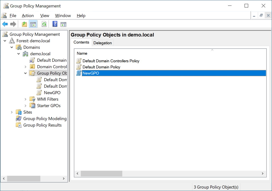 A screenshot showing the Group Policy Management Console